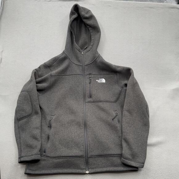 The North Face Fleece Hoodie Jacket Mens Large Gray Full Zip Chest Pocket 2-Way - Picture 1 of 10